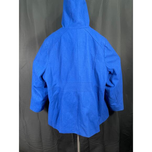 London Fog 4X Electric Blue Woman's Hooded Zip Up  Wool Blend Coat, Plus Size - Picture 7 of 11
